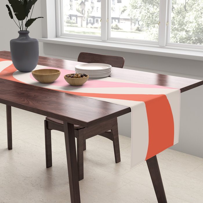 Mod Swirl Retro Abstract Pattern Pink and Orange Table Runner Gallery Image 2