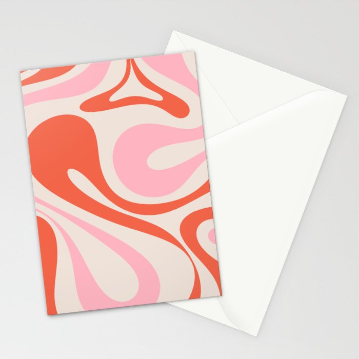 Mod Swirl Retro Abstract Pattern Pink and Orange Stationery Card Gallery Image 2