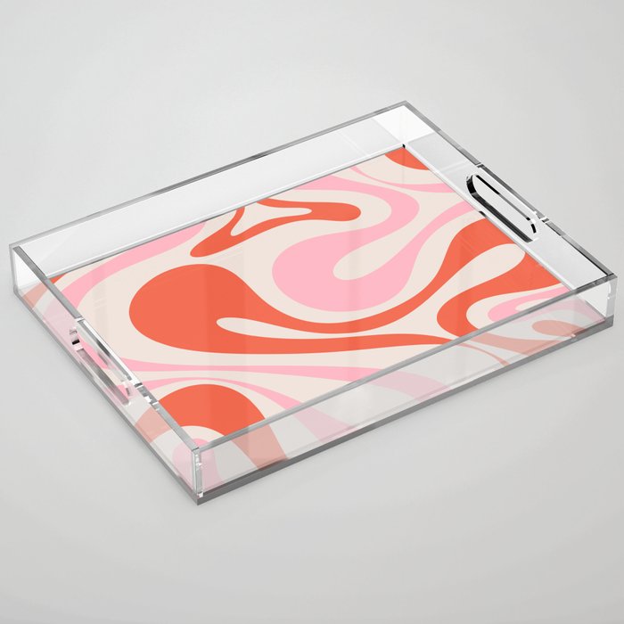 Mod Swirl Retro Abstract Pattern Pink and Orange Acrylic Tray Gallery Image 1