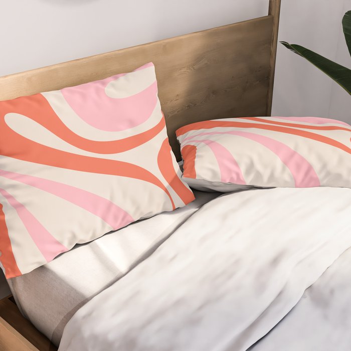 Mod Swirl Retro Abstract Pattern Pink and Orange Pillow Sham Gallery Image 2