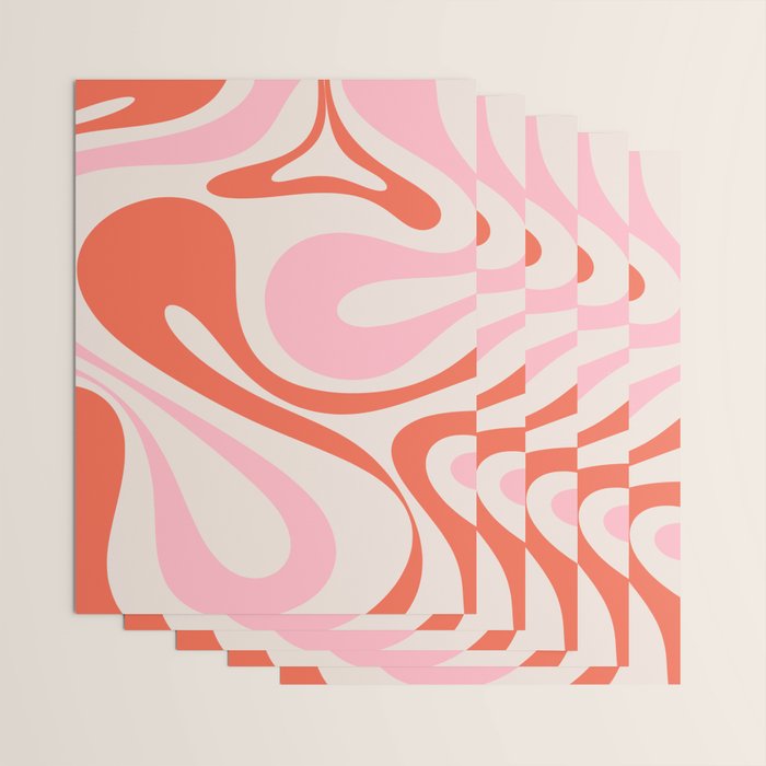 Mod Swirl Retro Abstract Pattern Pink and Orange Wrapping Paper Gallery Image 3