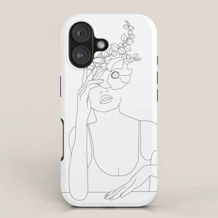 Minimal Line Art Woman with Flowers II iPhone Case Gallery Image 1