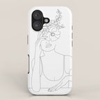 Minimal Line Art Woman with Flowers II iPhone Case Gallery Image 1