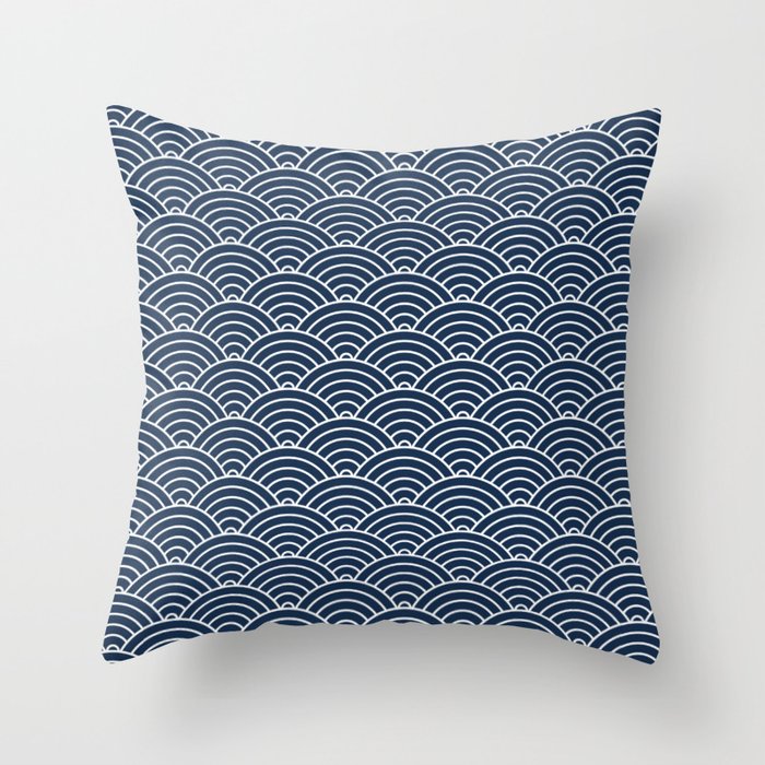 Japanese Waves Pattern Dark Blue Throw Pillow Gallery Image 6