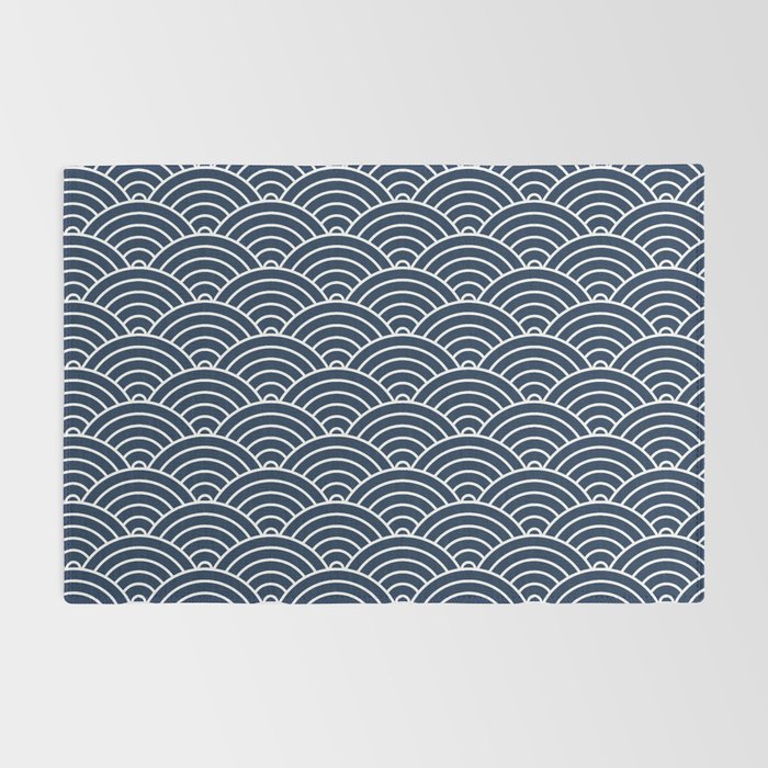 Japanese Waves Pattern Dark Blue Rug Gallery Image 2