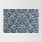 Japanese Waves Pattern Dark Blue Rug Gallery Image 2