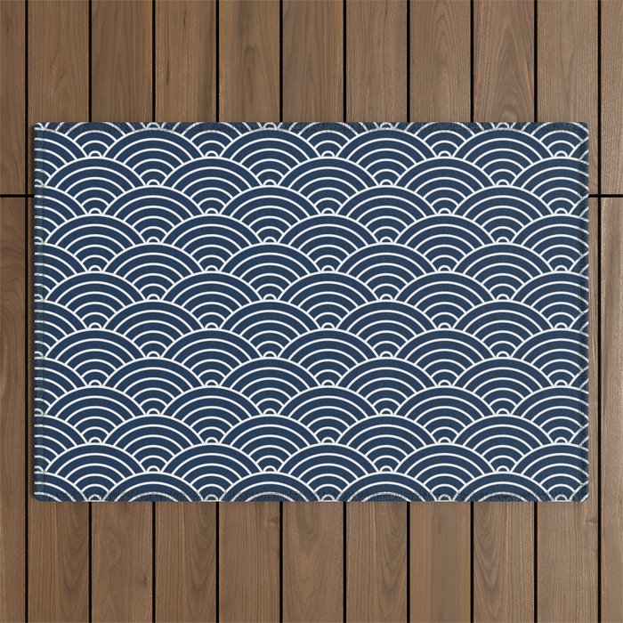 Japanese Waves Pattern Dark Blue Outdoor Rug Gallery Image 1