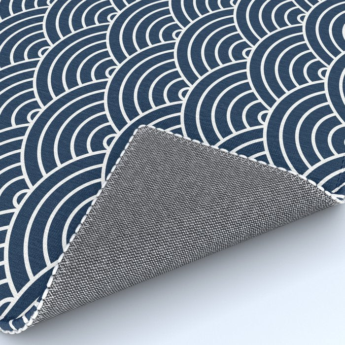 Japanese Waves Pattern Dark Blue Rug Gallery Image 4