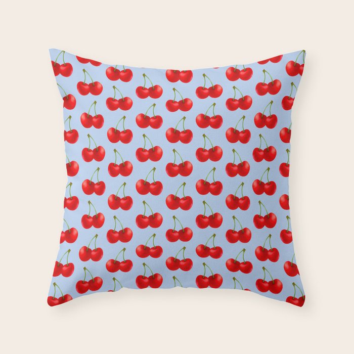 Y2K Cherries - Blue Pattern Large Throw Pillow Gallery Image 6