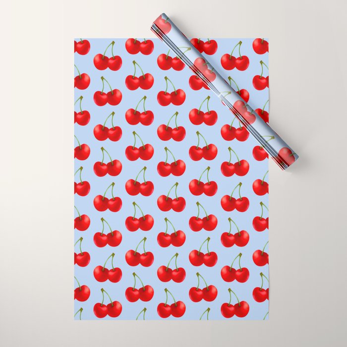 Y2K Cherries - Blue Pattern Large Wrapping Paper Gallery Image 1
