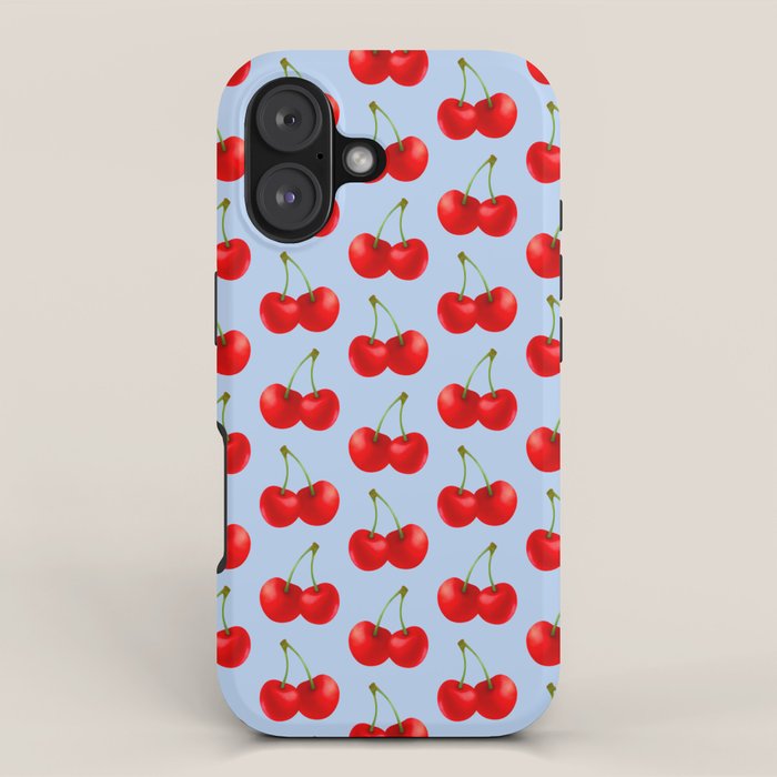 Y2K Cherries - Blue Pattern Large iPhone Case Gallery Image 1
