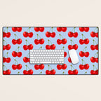 Y2K Cherries - Blue Pattern Large Desk Mat Gallery Image 1