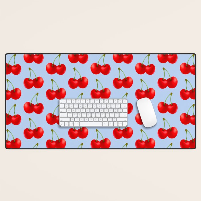 Y2K Cherries - Blue Pattern Large Desk Mat Gallery Image 1