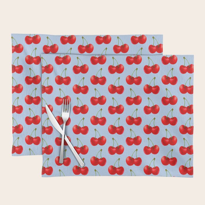 Y2K Cherries - Blue Pattern Large Placemat Gallery Image 1