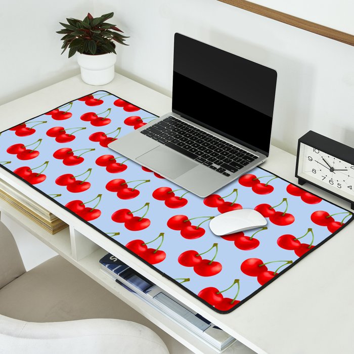 Y2K Cherries - Blue Pattern Large Desk Mat Gallery Image 2