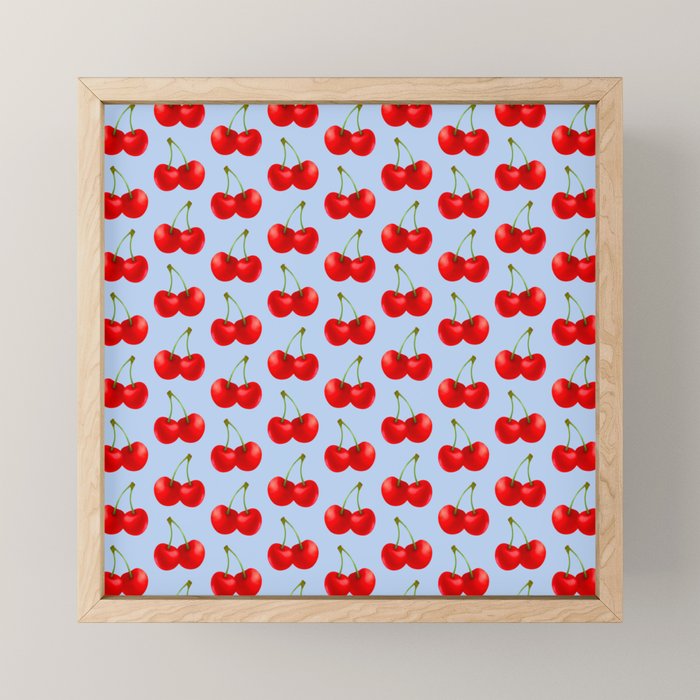 Y2K Cherries - Blue Pattern Large Mini Art Print Gallery Image 1