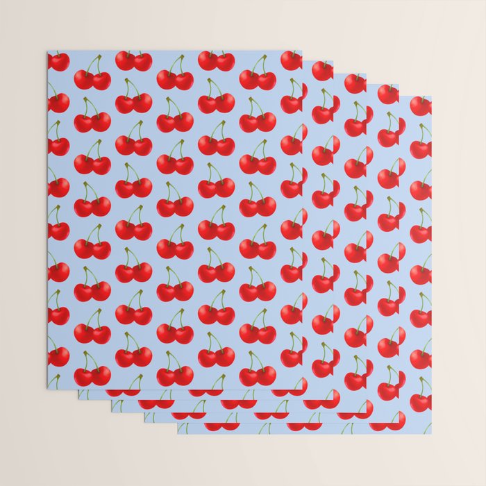 Y2K Cherries - Blue Pattern Large Wrapping Paper Gallery Image 3