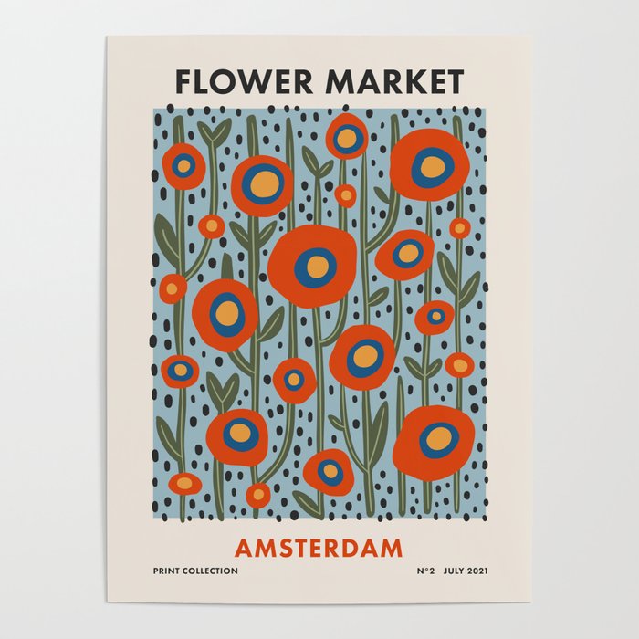 Flower Market Amsterdam, Modern Retro Flower Print Poster Gallery Image 4