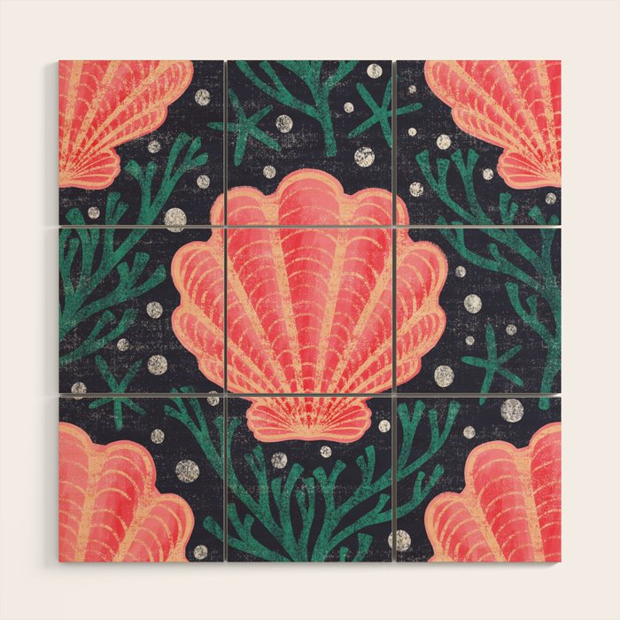 Seashell - pink and blue Wood Wall Art Gallery Image 1
