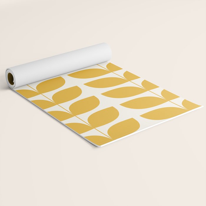 Danish Pattern Yellow Mid Century Modern Yoga Mat Gallery Image 2