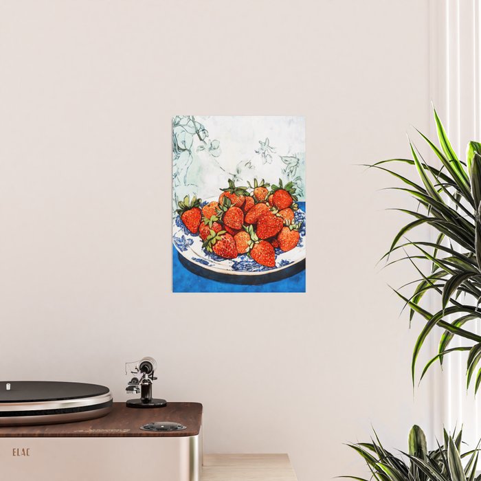 Strawberries Still Life Watercolor Fruit Illustration Poster Gallery Image 2