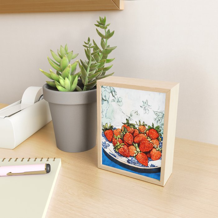 Strawberries Still Life Watercolor Fruit Illustration Mini Art Print Gallery Image 2