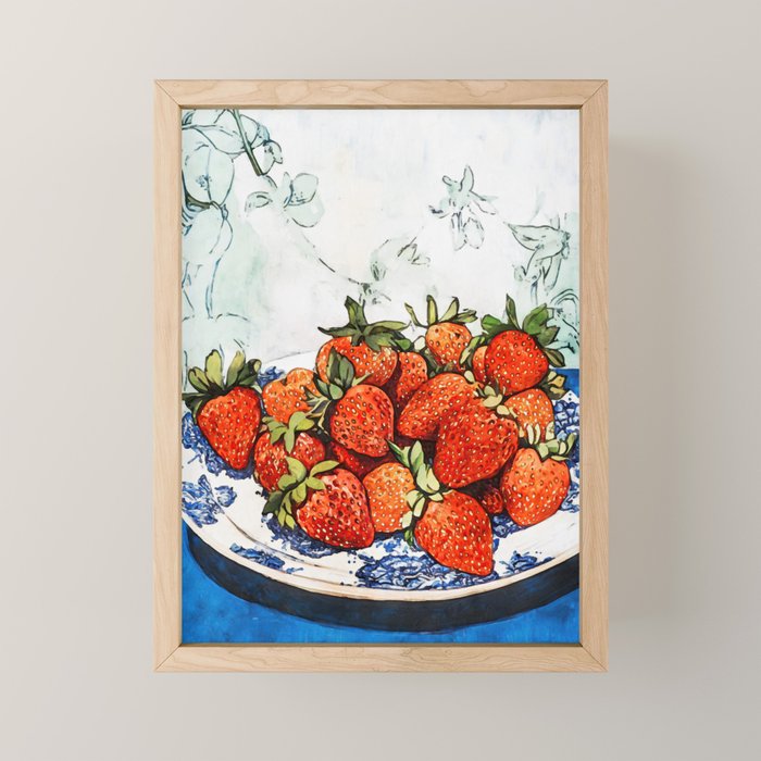Strawberries Still Life Watercolor Fruit Illustration Mini Art Print Gallery Image 1