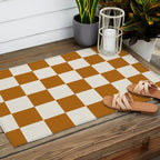 Checkered (Golden Cream) Outdoor Rug Gallery Image 2