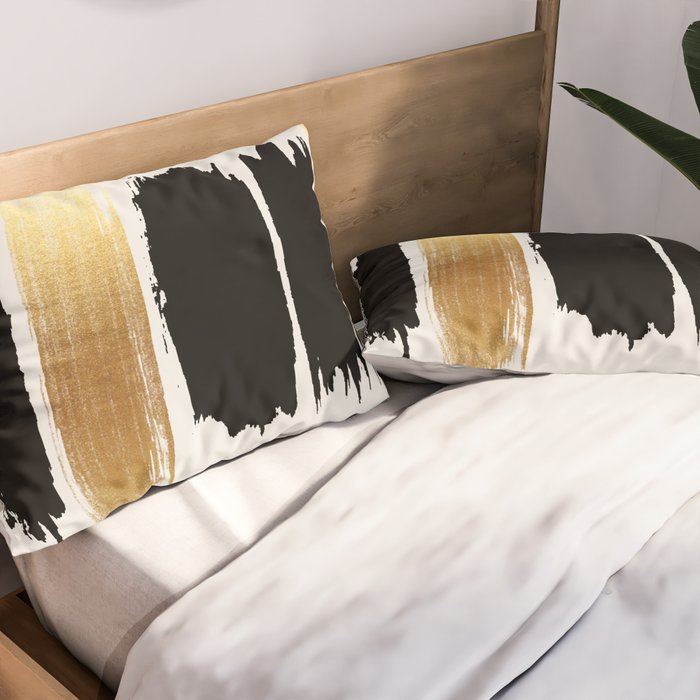 Brush Strokes (Black/Gold) Pillow Sham Gallery Image 2