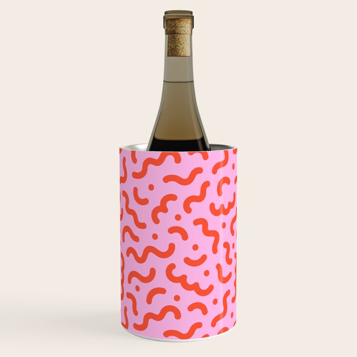 Pink line doodle squiggle pattern Wine Chiller Gallery Image 2