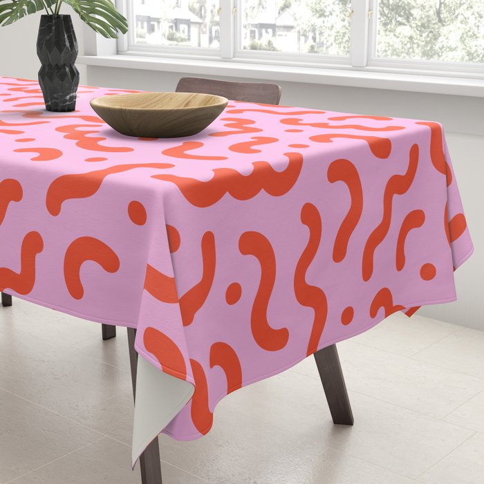 Pink line doodle squiggle pattern Tablecloth Gallery Image 3