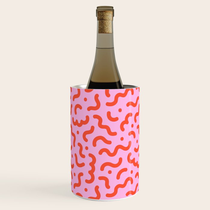 Pink line doodle squiggle pattern Wine Chiller Gallery Image 1