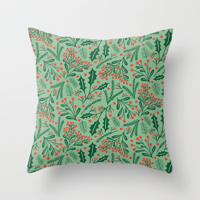 Winter Holiday Floral Throw Pillow Gallery Image 1