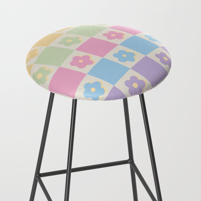 Checkered Flower Power Danish Pastel Rainbow Tones Stool Gallery Image 2