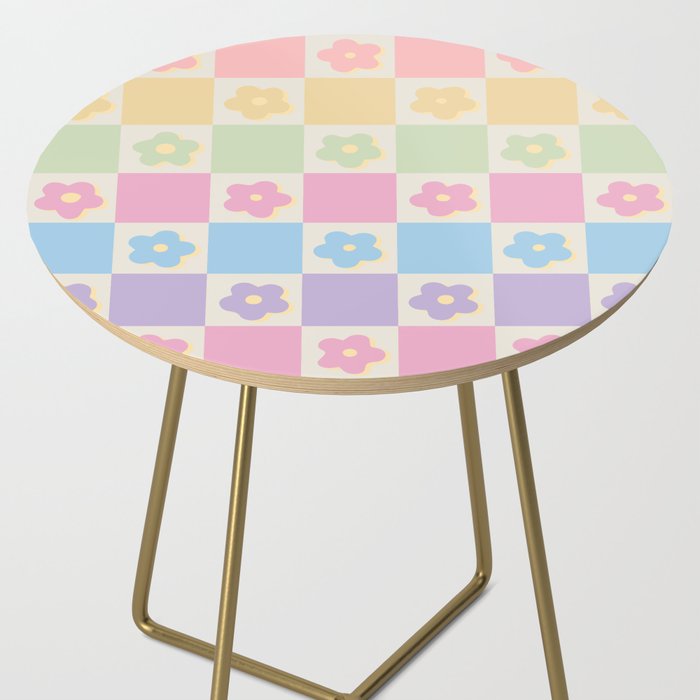 Checkered Flower Power Danish Pastel Rainbow Tones Side Table Gallery Image 2