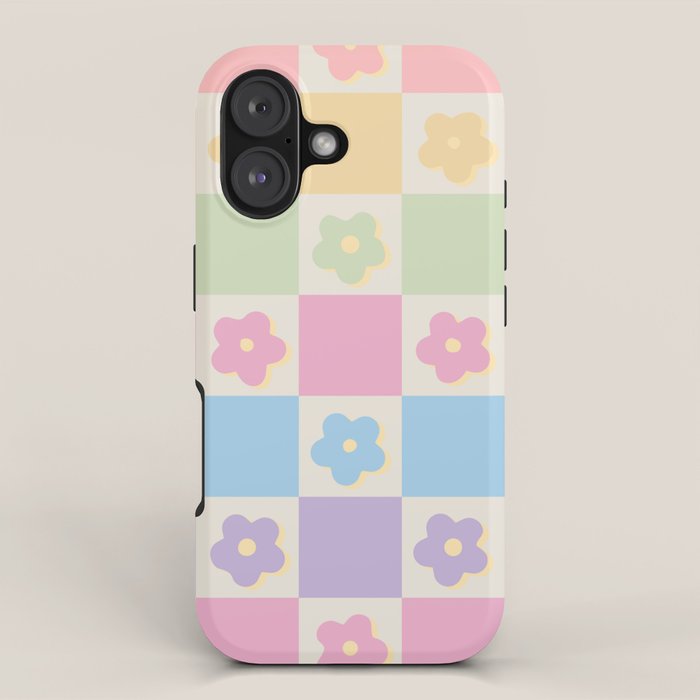 Checkered Flower Power Danish Pastel Rainbow Tones iPhone Case Gallery Image 1