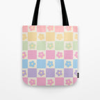 Checkered Flower Power Danish Pastel Rainbow Tones Tote Bag Gallery Image 1