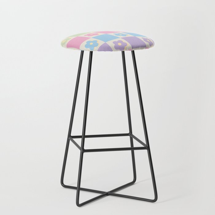 Checkered Flower Power Danish Pastel Rainbow Tones Stool Gallery Image 1