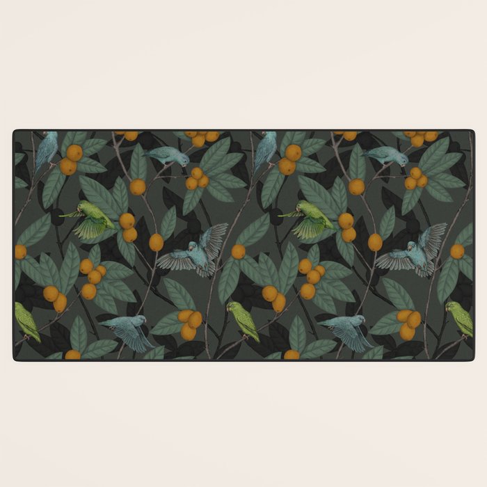 Green & Turquoise Parrotlets and Loquats Desk Mat Gallery Image 3