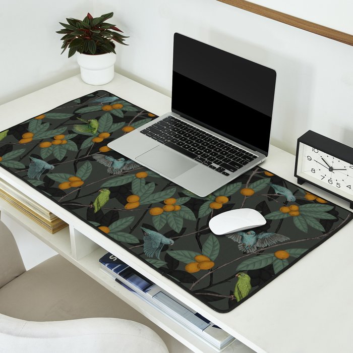 Green & Turquoise Parrotlets and Loquats Desk Mat Gallery Image 2