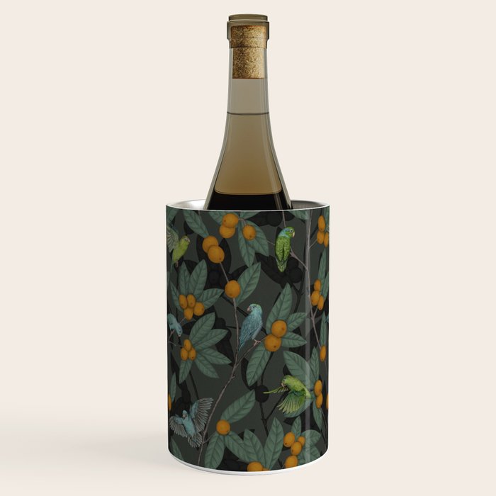 Green & Turquoise Parrotlets and Loquats Wine Chiller Gallery Image 2