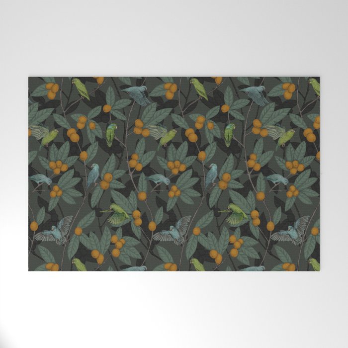 Green & Turquoise Parrotlets and Loquats Welcome Mat Gallery Image 1