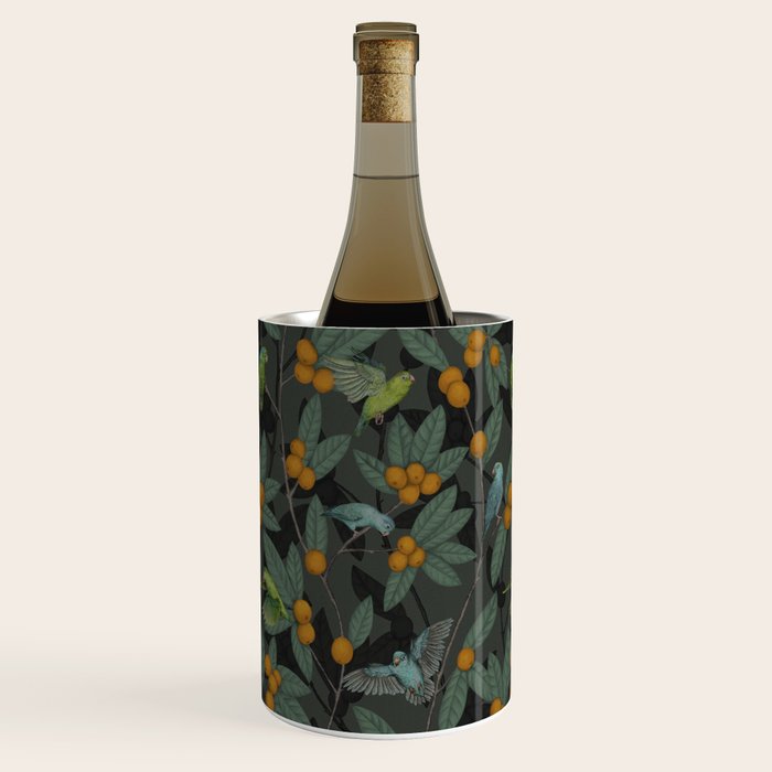 Green & Turquoise Parrotlets and Loquats Wine Chiller Gallery Image 1