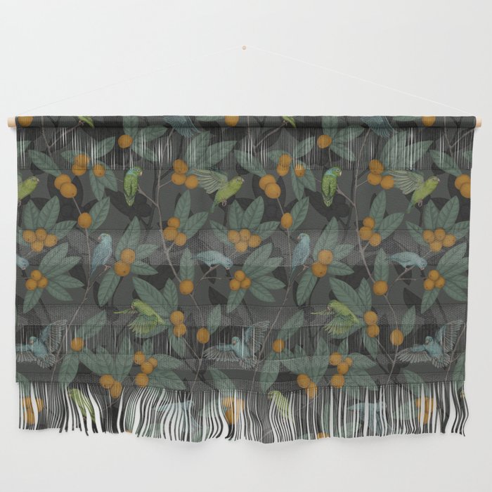 Green & Turquoise Parrotlets and Loquats Wall Hanging Gallery Image 1