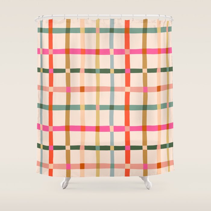 Colourful window pane checked pattern Shower Curtain Gallery Image 1