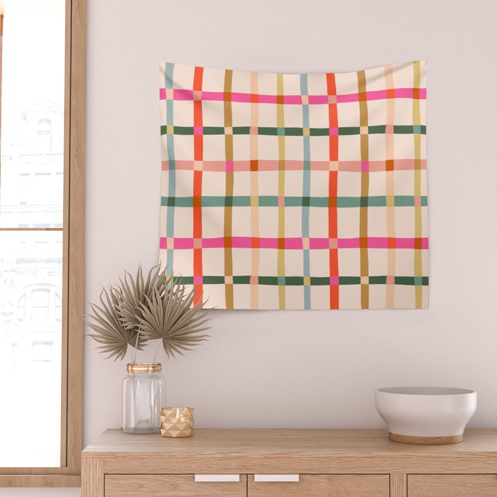 Colourful window pane checked pattern Wall Tapestry Gallery Image 2