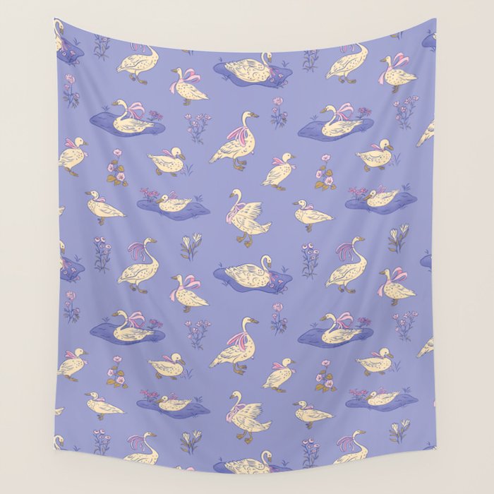 Swans With Bows - Ducks And Flowers Wall Tapestry Gallery Image 4