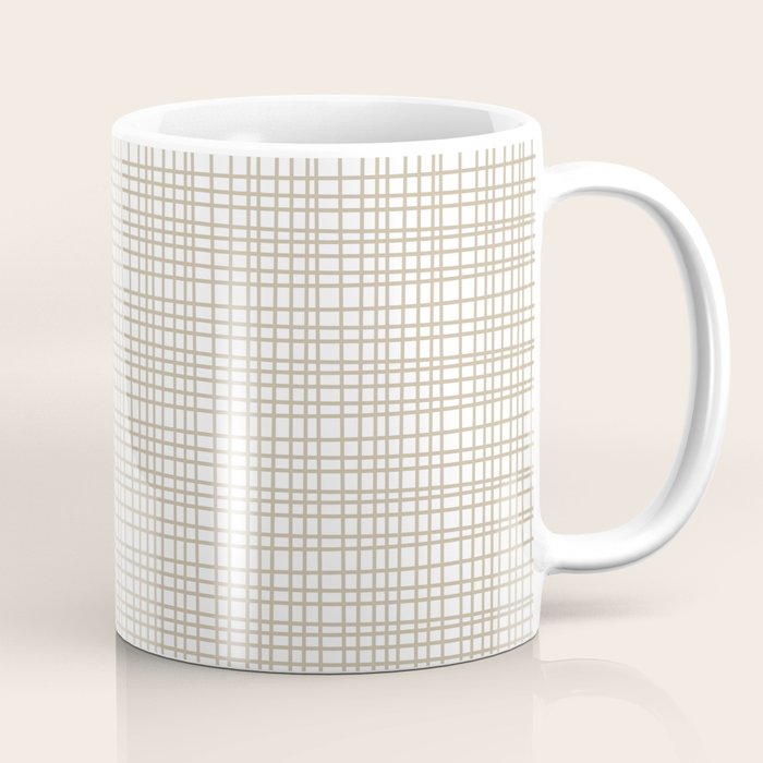Fine Weave Minimalist Retro Mid Century Modern Pattern in Flax and White Coffee Mug Gallery Image 1