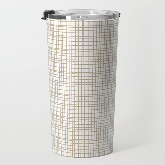 Fine Weave Minimalist Retro Mid Century Modern Pattern in Flax and White Travel Mug Gallery Image 3
