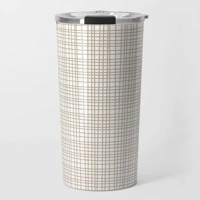 Fine Weave Minimalist Retro Mid Century Modern Pattern in Flax and White Travel Mug Gallery Image 1